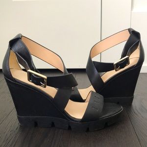 Nine West Black Strappy Wedged Heel